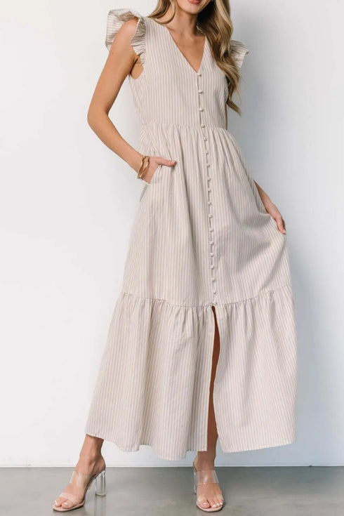 slit-striped-v-neck-ruffled-cap-sleeve-dress OhSoStyled at Sophia's Style-2